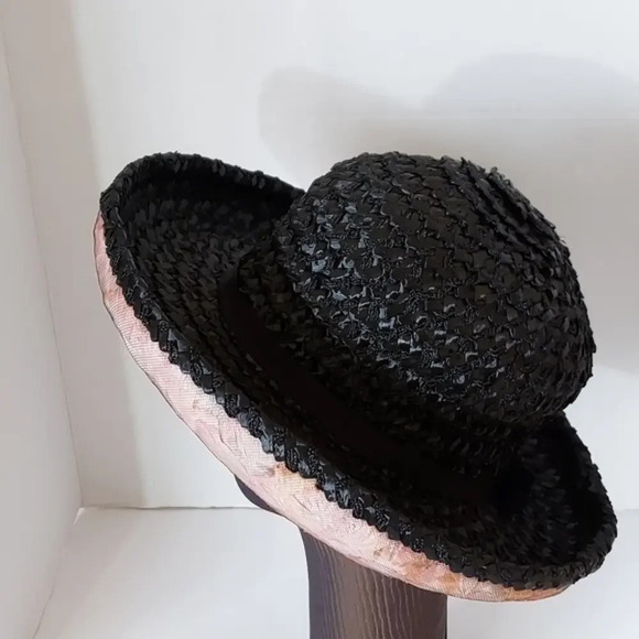 Vintage Quaker Maid Black Pink Large Brim Hat‎ with bow accent around band main image 10